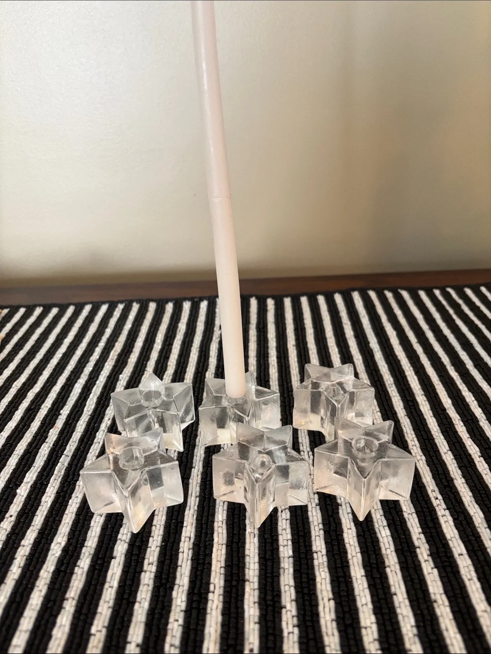Set of 6 vintage clear glass candle holders in a star shape